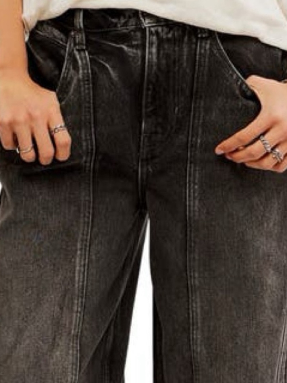 WE THE FREE Olsen Cuffed Cropped Barrel Jeans in Black Wash size 26 - Picture 14 of 14